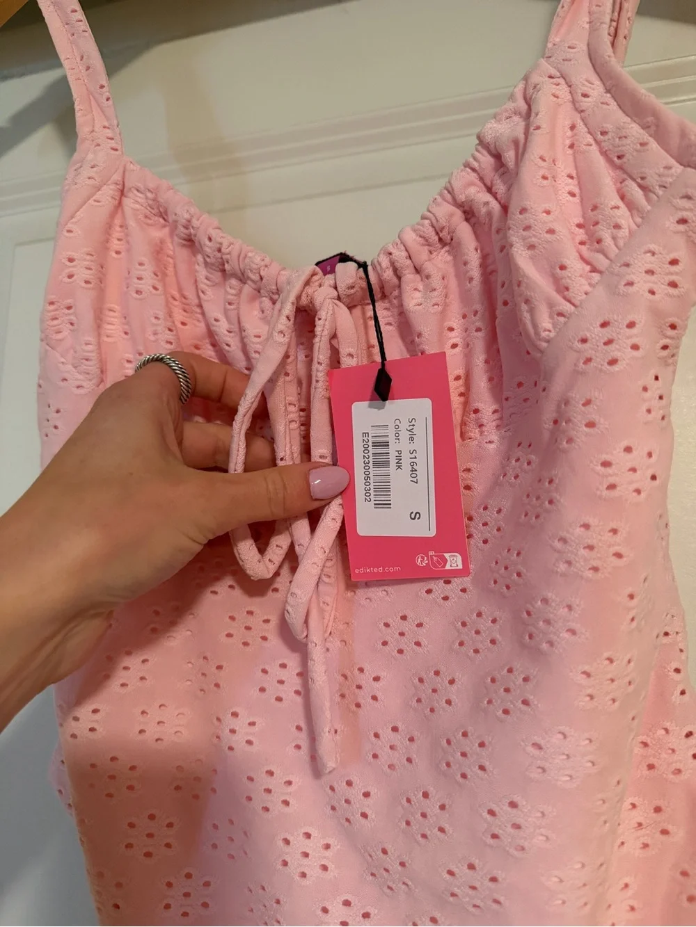 Edikted Pink Eyelet One-Piece Bodysuit